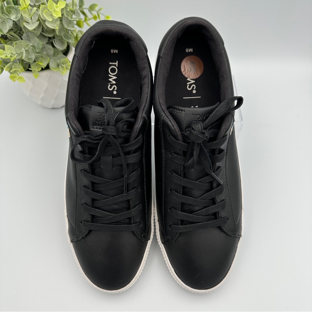 Toms Men's Carlson Black White Leather Shoes Sneakers Size 8 - Picture 6 of 11
